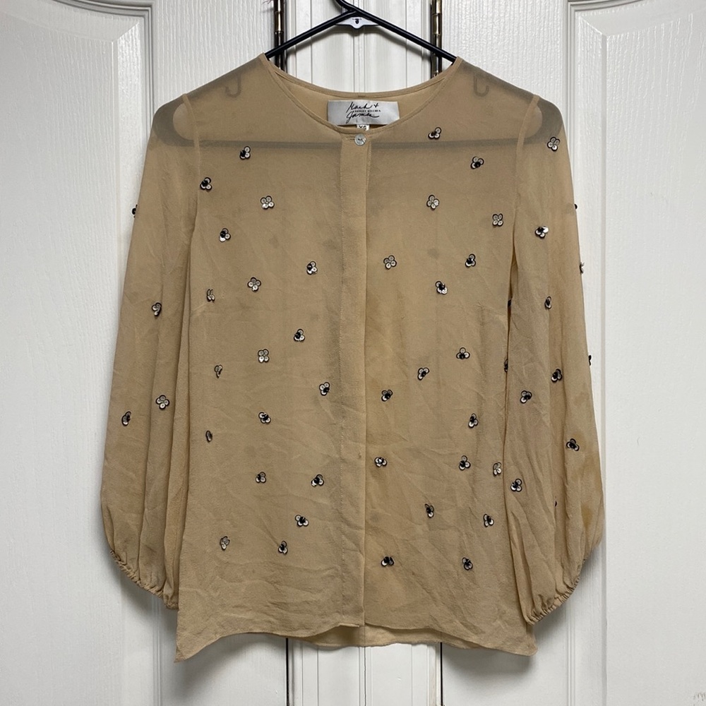 Beaded Silk Blouse XS- Badgley Mischka Mark and James